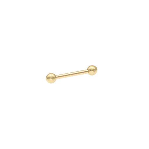 Gold barbell earring on a white background