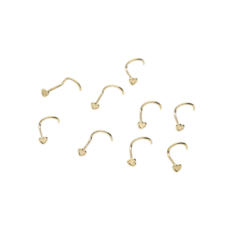 Gold earring hooks with heart-shaped ends on a white background
