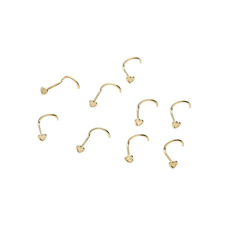 Gold earring hooks with heart-shaped ends on a white background