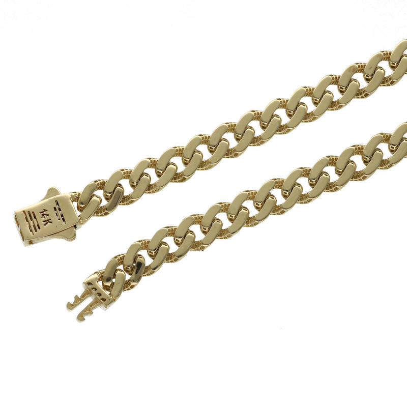 A 14 karat gold anklet with clear zirconia stones with the word ROMA, featuring a Cuban-link design shown upside down showing the style and the 14k Stamp