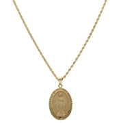 Real Gold Rope Style necklace with a religious la Milagrosa pendant displayed on a white background.