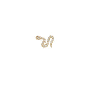 Gold snake-shaped piercing cartilage with embedded colorless cubic zirconia on a white background