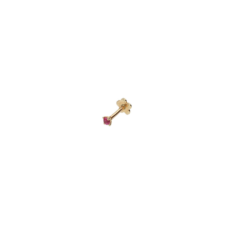 14k yellow gold and synthetic ruby flat back stud while the ruby colored stone is appreciated,