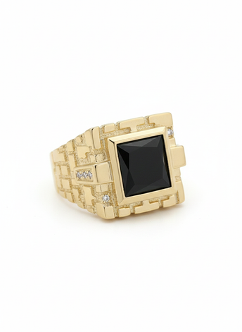 10K Gold Nugget Ring with Black Onyx Stone for Men 💎