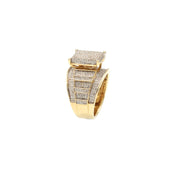 Three-quarter view of the 1ctw natural diamond engagement ring, emphasizing the sparkle of the pave-set diamonds against the yellow gold.