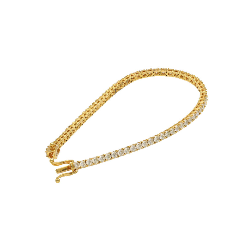 Side view of 3.35 CTW diamond tennis bracelet showing the 2.7 mm width and 14K gold craftsmanship.