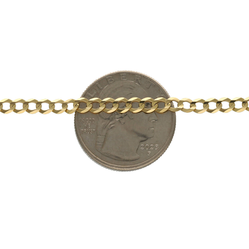 10 Karat Real Gold of a 3mm curb chain on a 25 cent coin to have as a size reference.