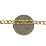 10 Karat Real Gold of a 4mm curb chain on a 25 cent coin to have as a size reference.