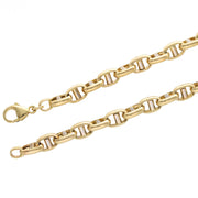 Close-up of 6mm 10K two-tone gold mariner link necklace with durable lobster claw clasp closure