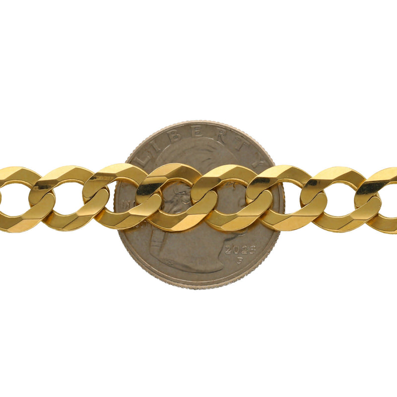 10 Karat Real Gold of a  7.5mm curb chain on a 25 cent coin to have as a size reference.