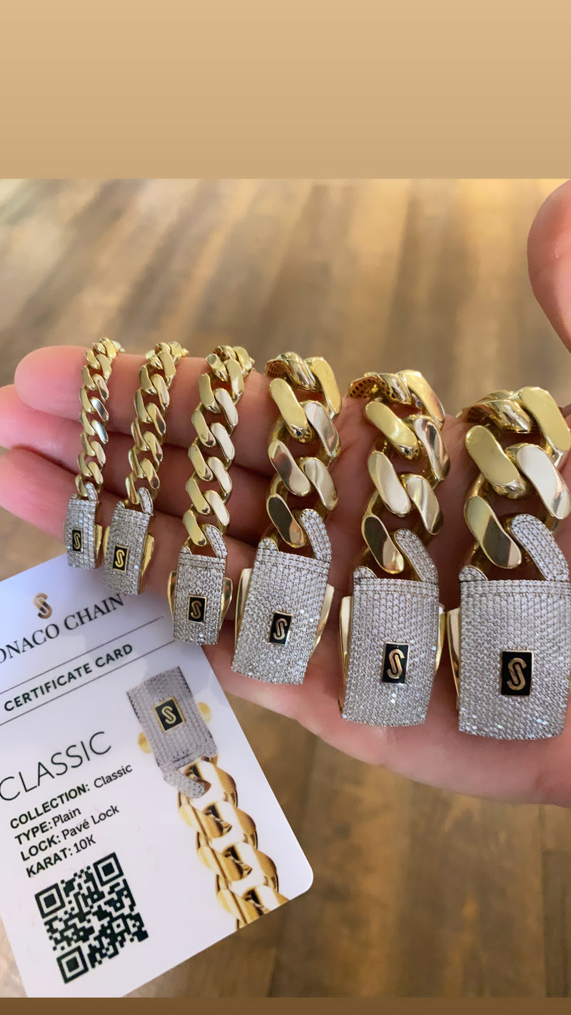 10 Karat Monaco Classic Gold CZ Lock Bracelet