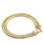 14K yellow gold hollow link bracelet for women, 8.5mm width, displayed in a circular top-down view showing the high-polish finish