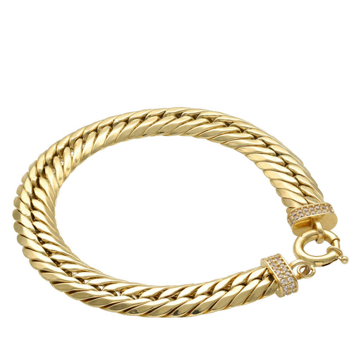 14K yellow gold hollow link bracelet for women, 8.5mm width, displayed in a circular top-down view showing the high-polish finish