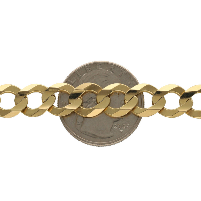 10K Gold Italian Curb Chain 9mm width on a 25 Cent coin to have a size reference. 