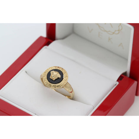 10 Karat Gold Black Onyx Medusa with Maze Round Ring