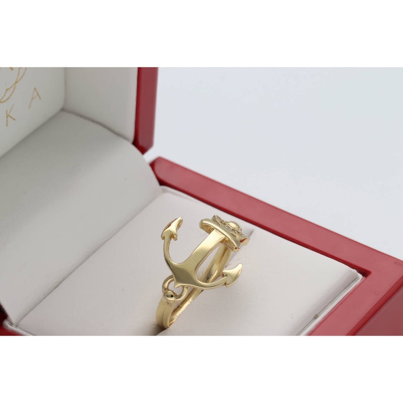 Gold and CZ Anchor Ring 14 Karat