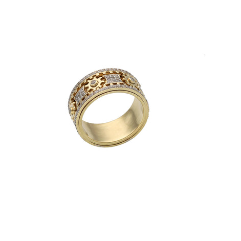 10 Karat Gold Diamond Spinning Gear Band Ring