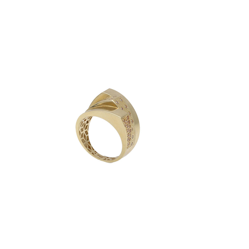 14 Karat Gold Triple Band Accent Ring with Stones.