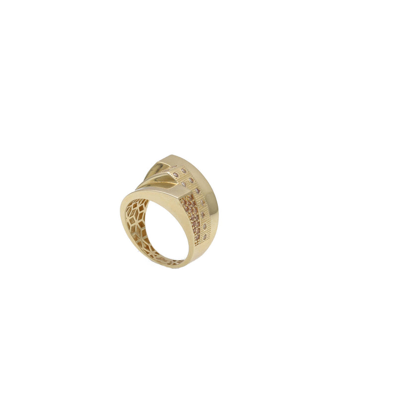 14 Karat Gold Triple Band Accent Ring with Stones.