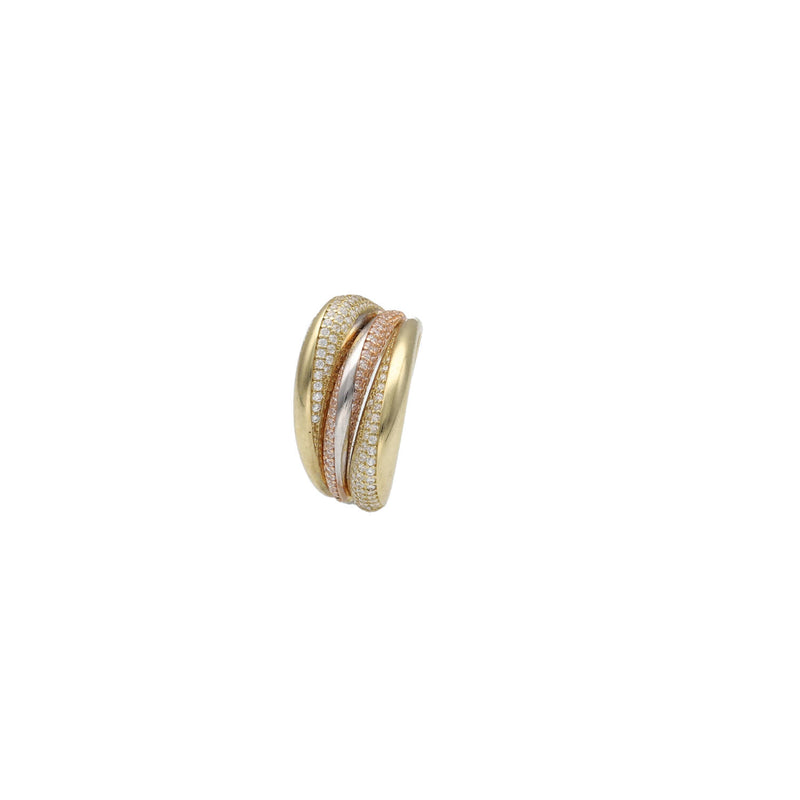 10 Karat Three Tone Three Line Gold Women's Ring