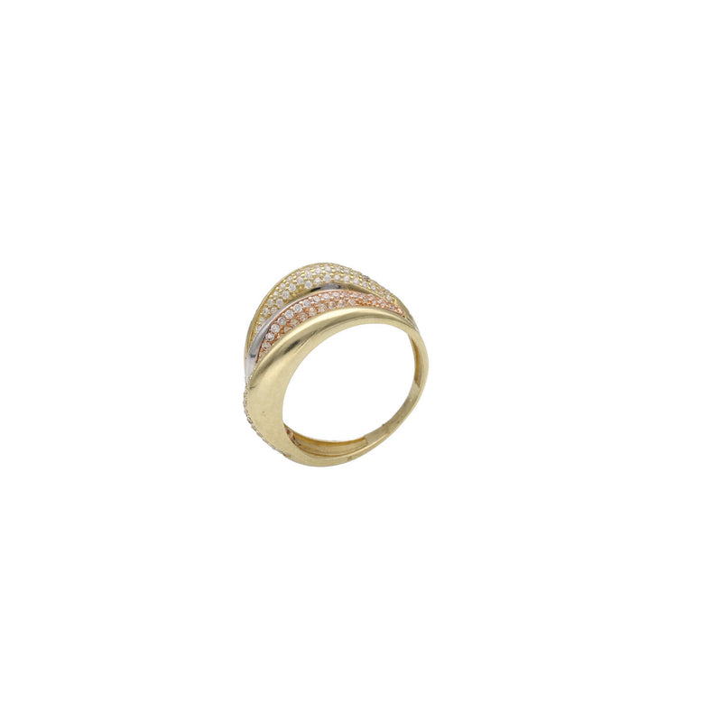 10 Karat Three Tone Three Line Gold Women's Ring