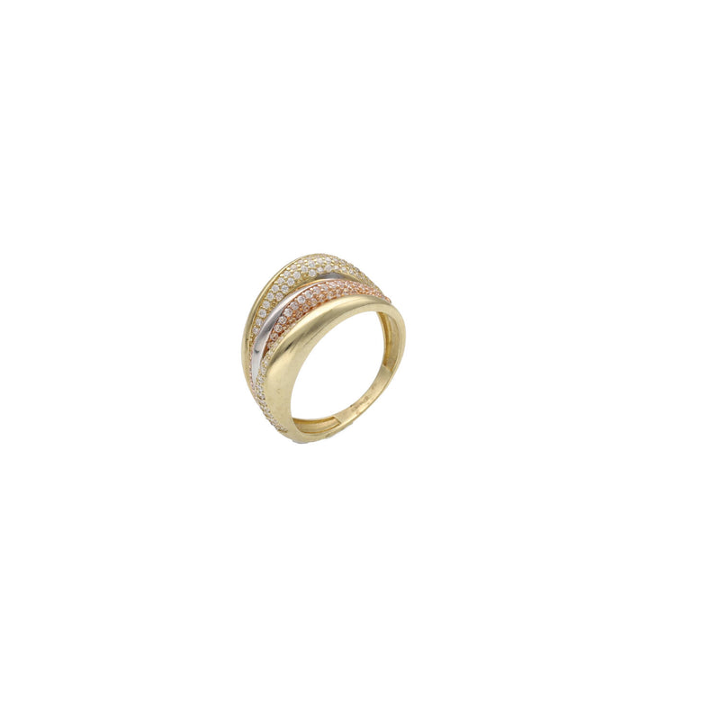 10 Karat Three Tone Three Line Gold Women's Ring