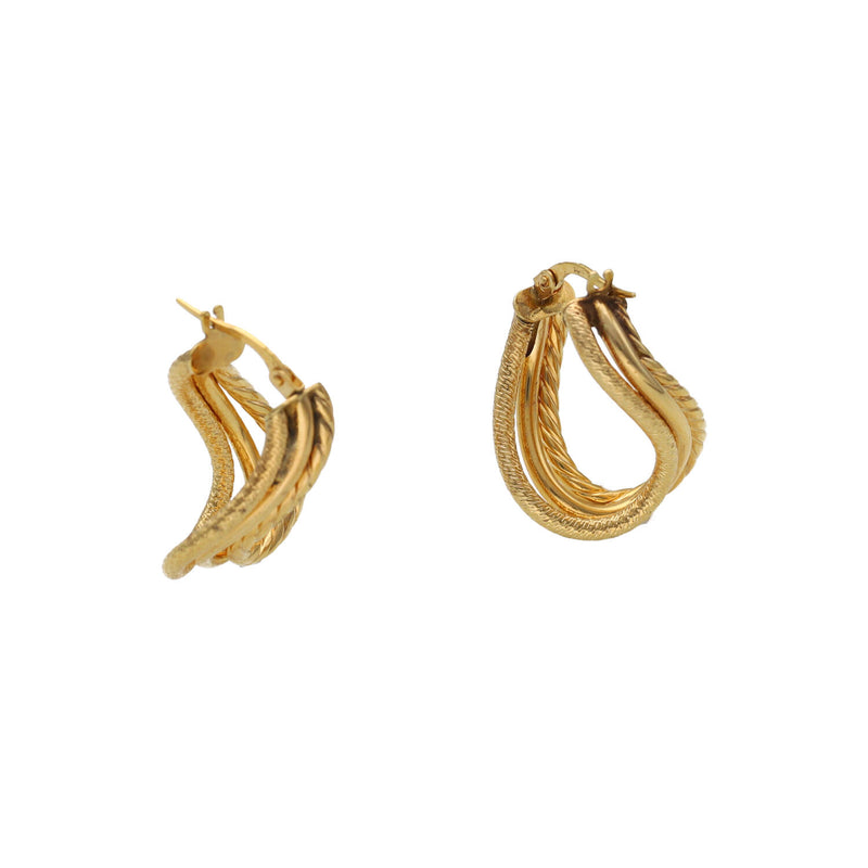 14 Karat Gold Asymmetric Rings Texture Hoops