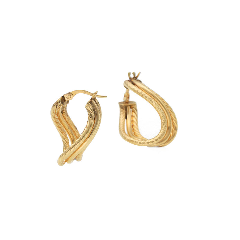 14 Karat Gold Asymmetric Rings Texture Hoops