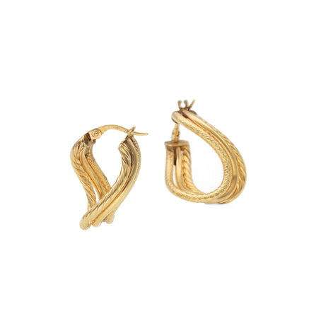 14 Karat Gold Asymmetric Rings Texture Hoops