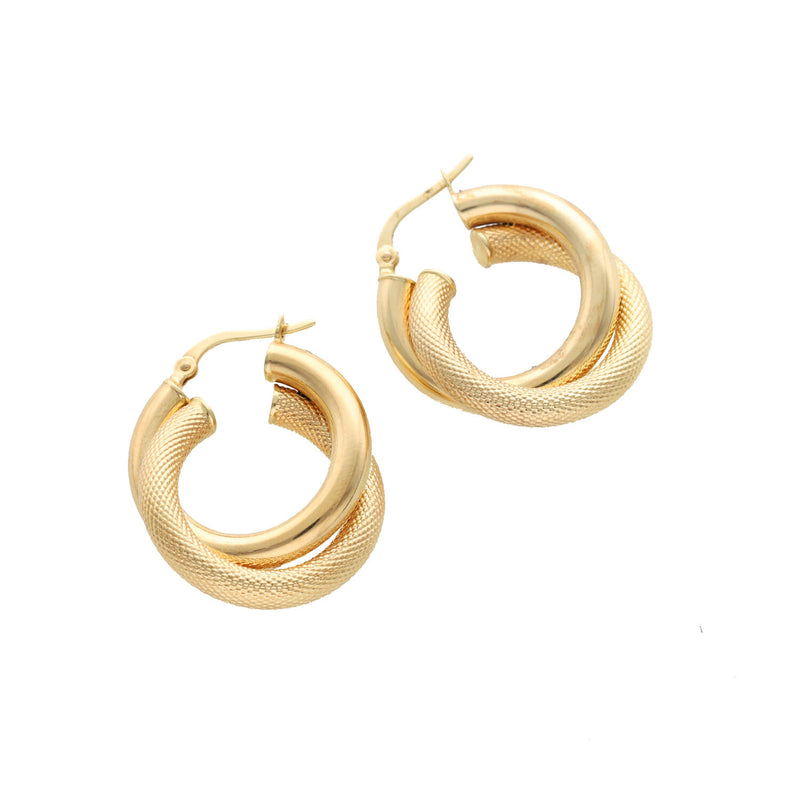 14 Karat Gold Two Texture Plain Hoops Earrings