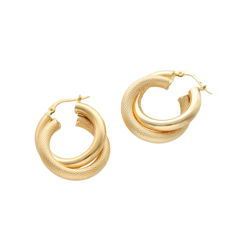 14 Karat Gold Two Texture Plain Hoops Earrings