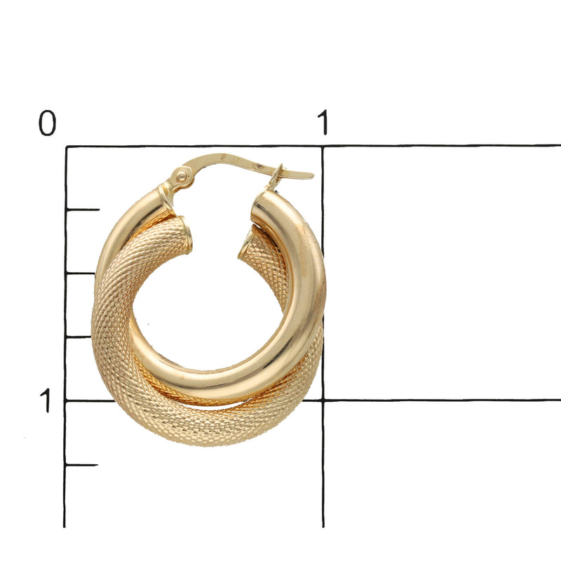 14 Karat Gold Two Texture Plain Hoops Earrings
