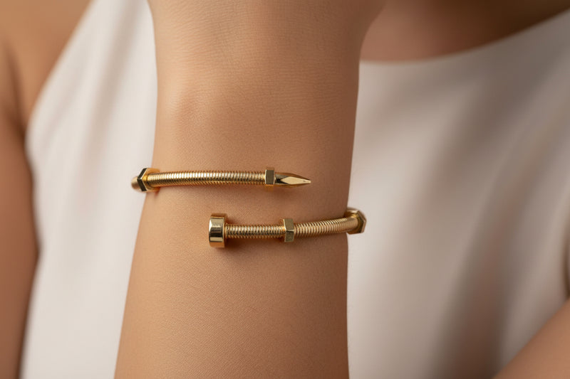 14 Karat Gold Texture Nail Bangle Bracelet