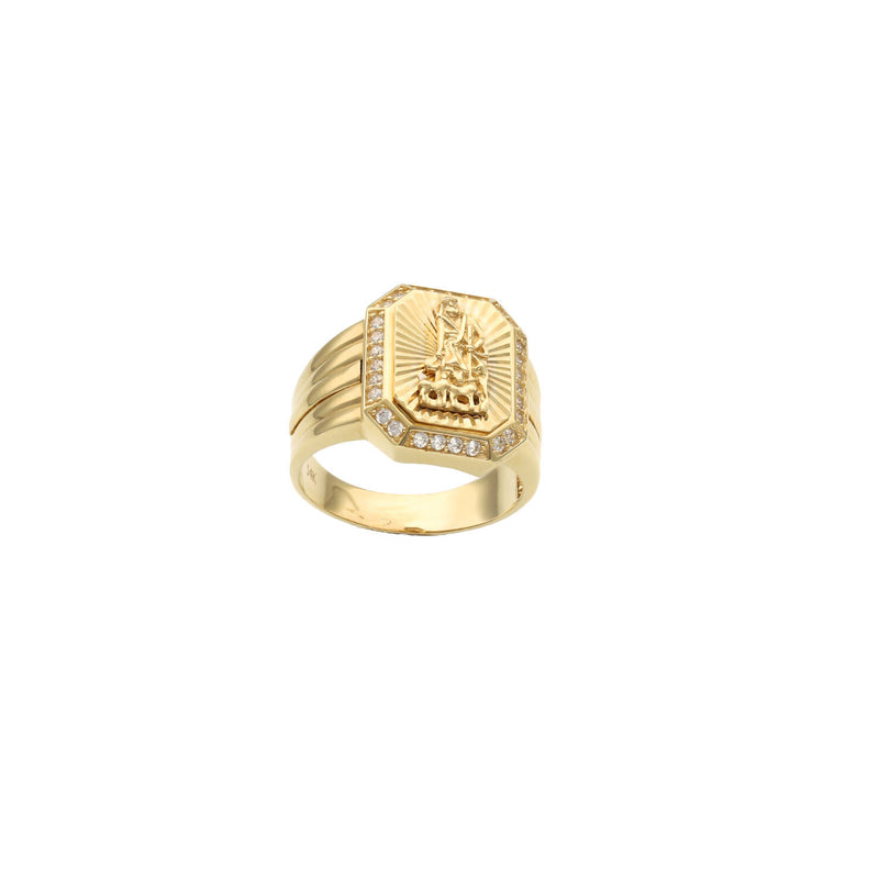 14 Karat Gold Cz St. Lazaro Octagon Shape Ring