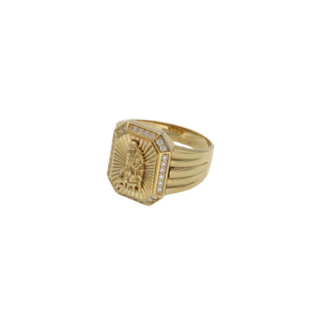 14 Karat Gold Cz St. Lazaro Octagon Shape Ring