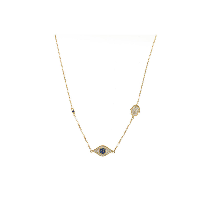 10 Karat Gold & cz Hamsa Necklace
