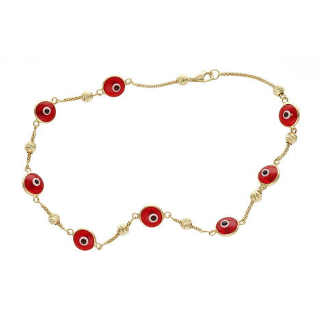 14 Karat Gold Evil Eye Anklet Bracelet