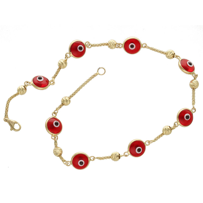 14 Karat Gold Evil Eye Anklet Bracelet