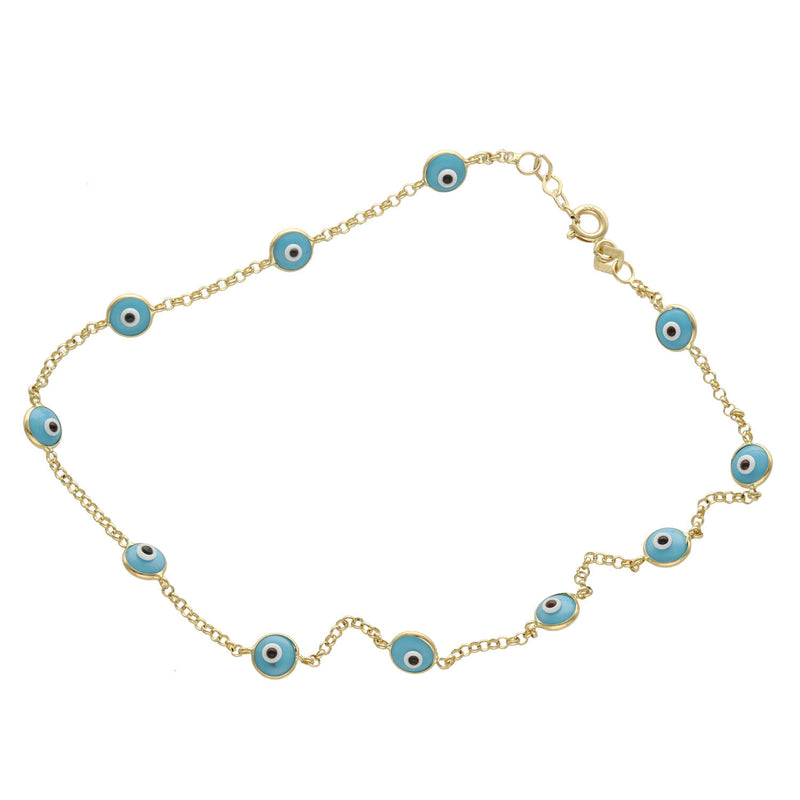 🧿 14K Gold Blue Evil Eye Anklet - Protection Charm | Veka