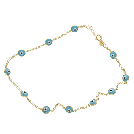 14 Karat Gold Blue Eye Anklet Bracelet