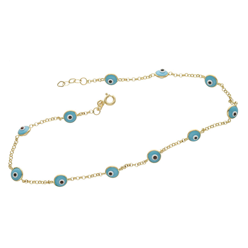 🧿 14K Gold Blue Evil Eye Anklet - Protection Charm | Veka