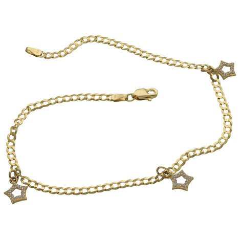 Gold Italian Curb Stars Anklet Bracelet