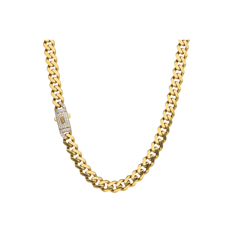 10 Karat Gold Cz Lock Cuban Link Monaco Chain