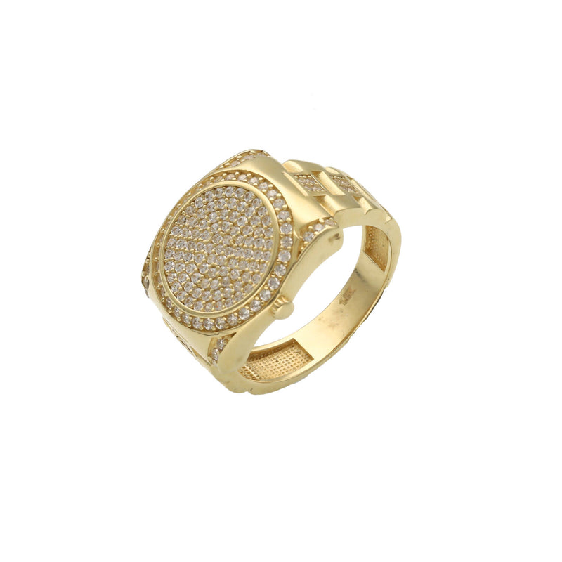 Men's 14K Yellow Gold Watch Style Ring with Pave CZ (9.8g)