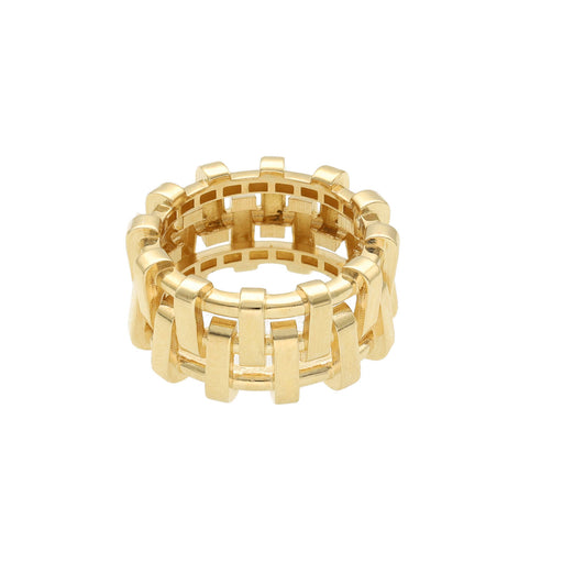 Bold 14 Karat Gold woven band ring, featuring an intricate and unique 2025 Jewelry Design, set against a white background - Shop where the best price jewelry is VEKA JEWELRY