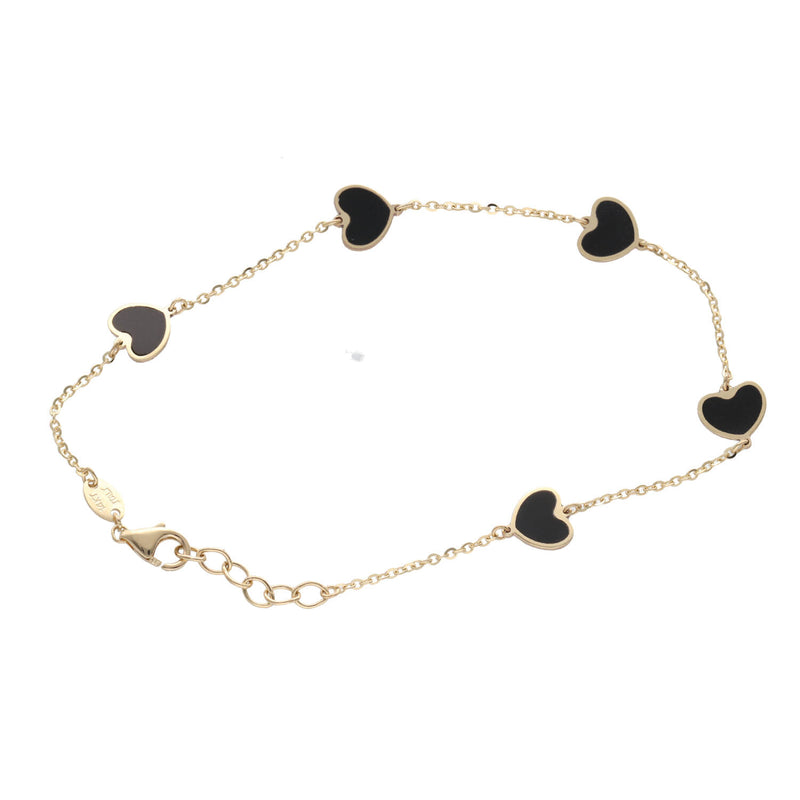 14 Karat Gold Onyx Heart Bracelet