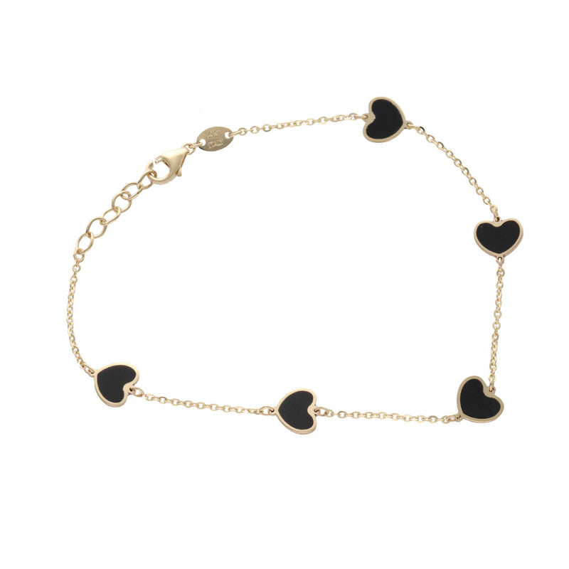 14 Karat Gold Onyx Heart Bracelet