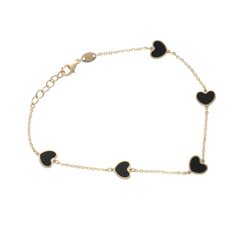 14 Karat Gold Onyx Heart Bracelet