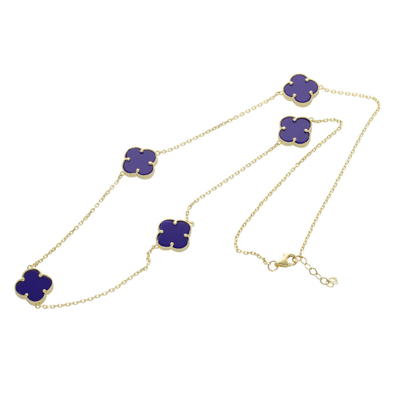 10 Karat Gold Lapis Lazuli Blue Flower Necklace
