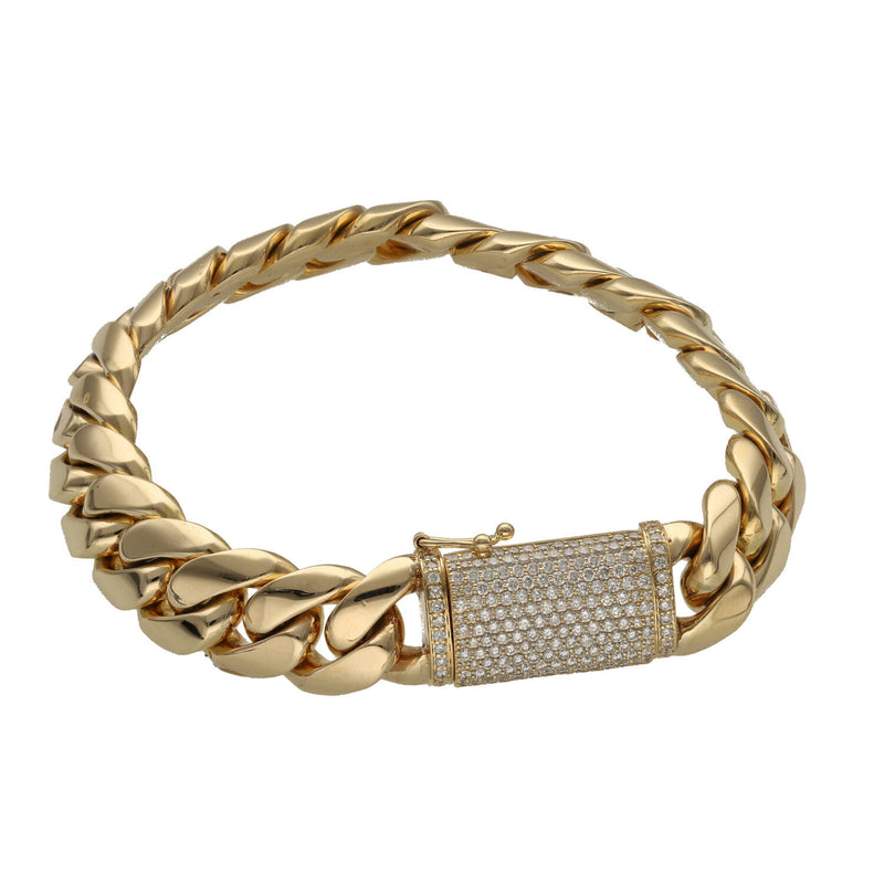 14 Karat Gold & Natural Diamond Coffin Lock Miami Cuban Link Bracelet